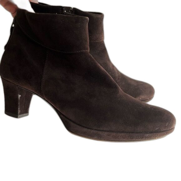 Paul Green Chocolate Brown Suede Leather Heeled Ankle Boots Size 8